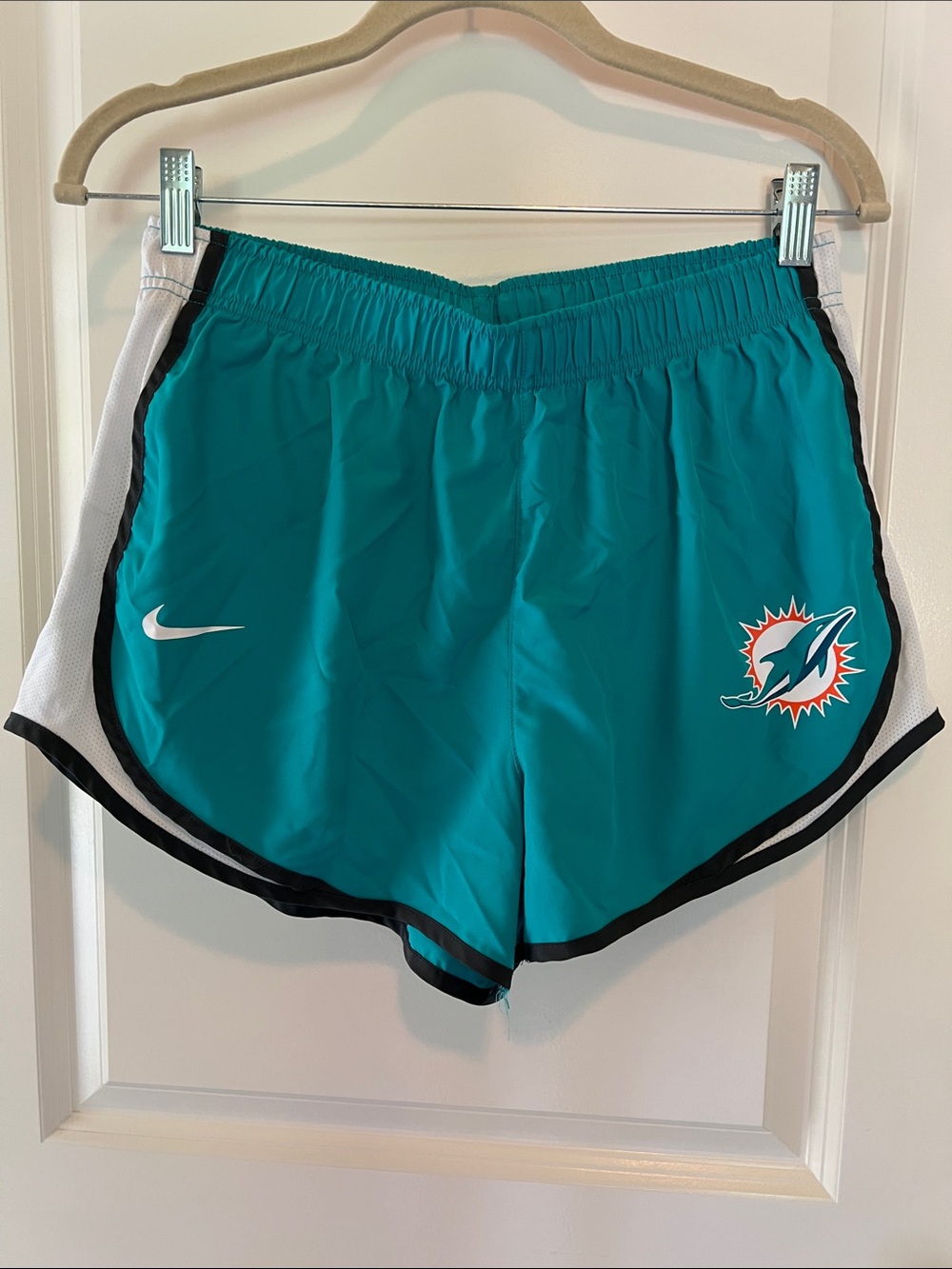 Nike Teal Women’s Athletic Shorts with Miami Dolphins 🐬 logo White Swoosh